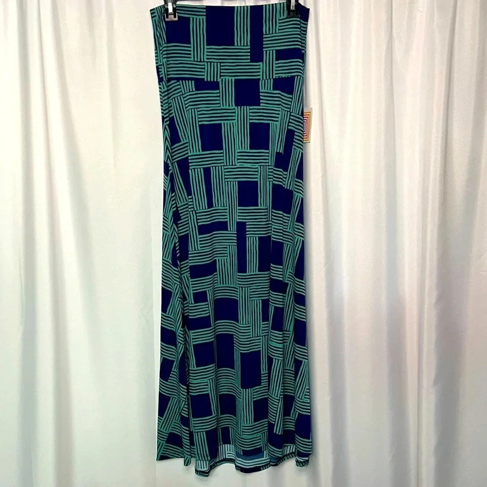 LuLaRoe NWT Navy and Aqua Geometric Print Maxi Skirt - size Small